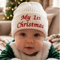 KW112: Baby Embroidered My 1st Christmas Knitted Hat (Newborn -3 Months)